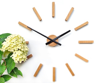 Wood Wall clock, large wall clock,Indeks oak clock, silver xxl, wall decoration, 23,60"/ 60 cm