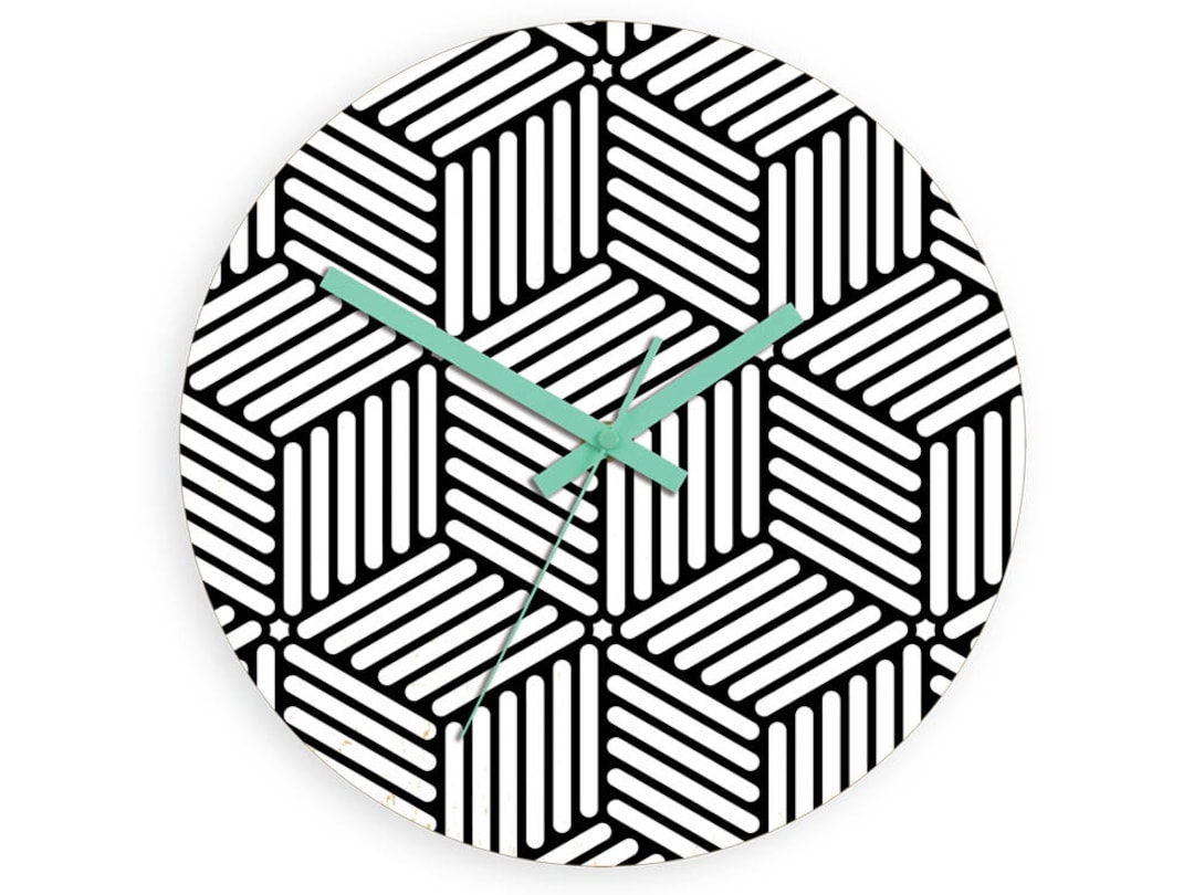 Large Wall Clock, Geometric Wall Clock, Hexagons Black and White