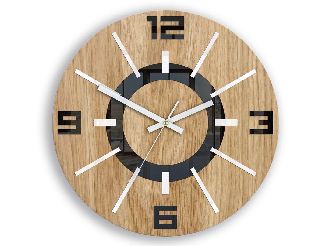 Large Wall Clock Whiteblack With a Quiet Mechanism Alladynwood 33,5cm