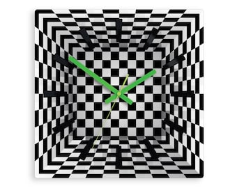 Large  Wall clock - 13 in - Illusion Wall Clock  - Black White clock- Original - Modern Wall Clock - Geometric wall art - unique wall clock