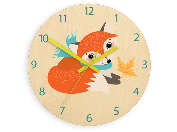 Horloge enfant bois renard