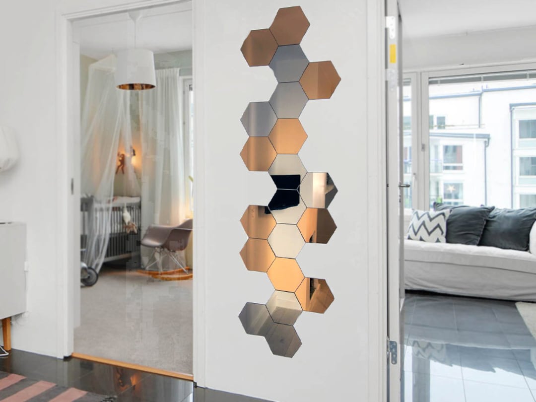 1/8 Hexagon Mirror Minimalist Geometric Acrylic Plexiglass Mirror for Wall