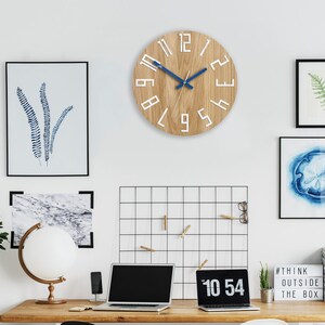 Unique Wall Clock, Gift Clock, Unusual Wall Clock, Modern Clock, Wood Clock, Abstract Style, Industrial Decor, Slim_wood_navy_blue image 4