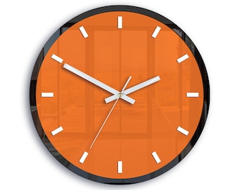 wall clock orange, Rolo clock with white index - quiet and modern 30cm / 11,81"