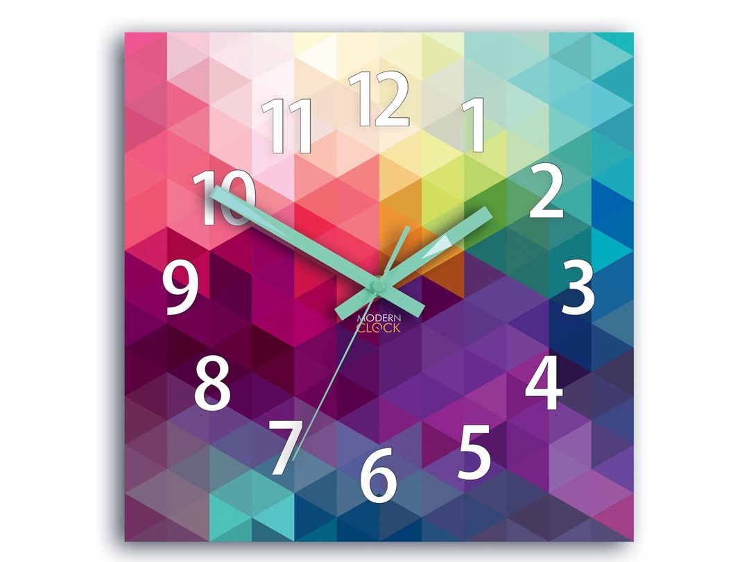 Large Wall Clock Colorful Silent Wall Clock With Numerals Etsy
