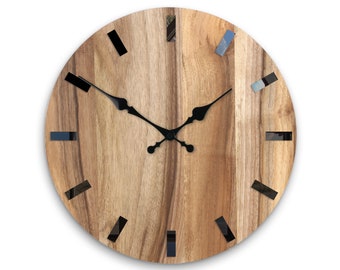 Large Wall Clock - 100% Walnut Tree - Wood clock -   Simple clock gift wall decor Unique wall Clock - silent LOFT Clock