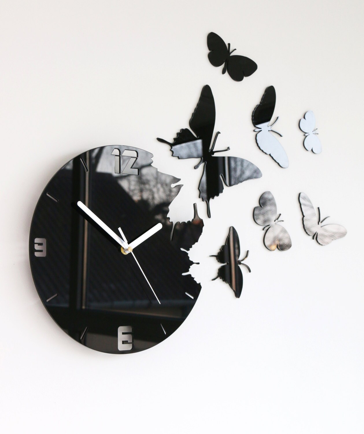 Wall Clock BUTTERFLY, large wall clock, clock modern, wall clock