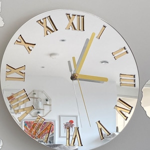 Wall clock Mirror gold,  wall clock, gift, wall decor, Modern clock, modern wall clock, Unique wall clocks, gift 28cm / 11.02"