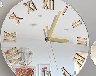 Wall clock Mirror gold,  wall clock, gift, wall decor, Modern clock, modern wall clock, Unique wall clocks, gift 28cm / 11.02"