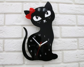 Wall Clock Cat, Wall Clock with Numbers,  gift, kids room,  children clock, large wall clocks