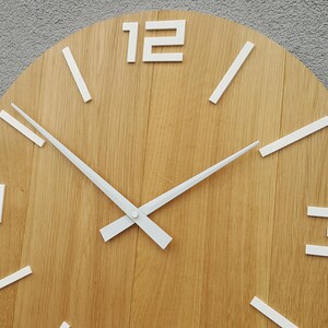 Duży zegar ścienny, rustykalny zegar ścienny DĄB, naturalne drewno, białe cyfry połysk, drewniany zegar ścienny, drewniany zegar 19 cali, image 2
