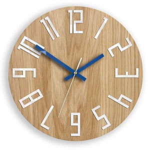 Unique Wall Clock, Gift Clock, Unusual Wall Clock, Modern Clock, Wood Clock, Abstract Style, Industrial Decor, Slim_wood_navy_blue image 7