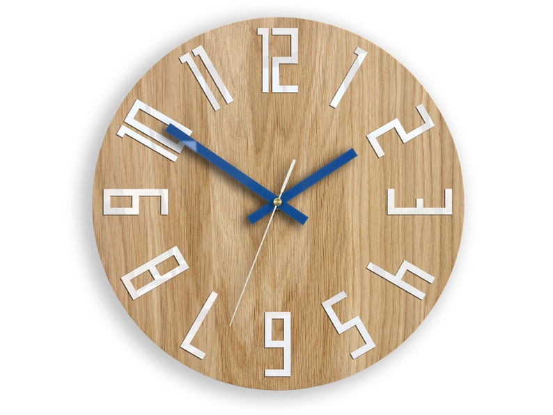 Unique Wall Clock, Gift Clock, Unusual Wall Clock, Modern Clock, Wood Clock, Abstract Style, Industrial Decor, Slim_wood_navy_blue image 7