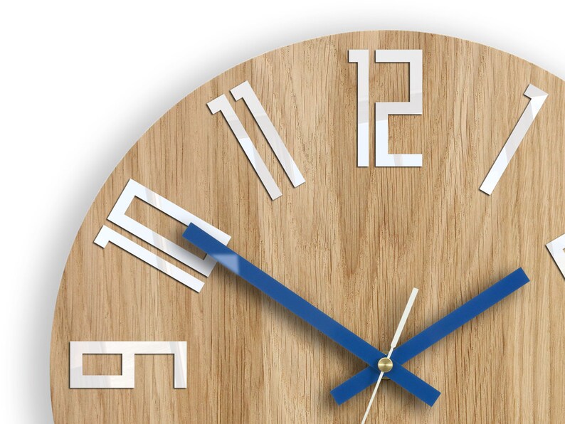 Unique Wall Clock, Gift Clock, Unusual Wall Clock, Modern Clock, Wood Clock, Abstract Style, Industrial Decor, Slim_wood_navy_blue image 8
