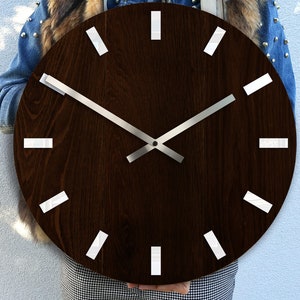 Large wall clock, Wood wall clock Dark Oak,  Silent ModernClock with white index 40cm / 16"