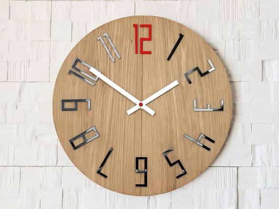 Large Wood Wall Clock Black Red Gift Decor