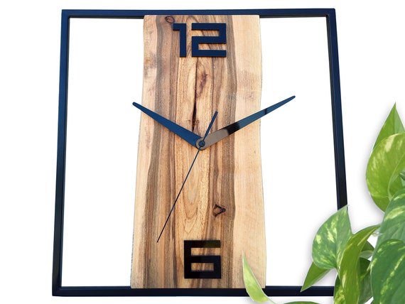 Große Moderne Wanduhr Nussbaum Metall Uhr 33cm- 12,99