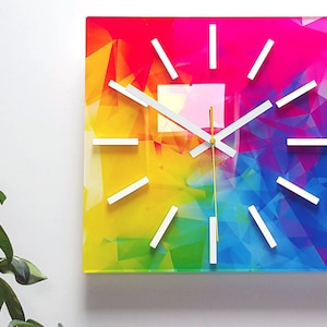 Large wall clock XXL- 49cm /19.29&quot;, Amazing ModernClock, rainbow clock, colorful clock
