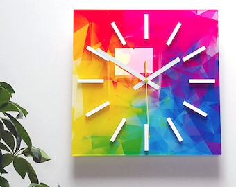 Relógio de parede grande, relógio, relógio de parede, incrível, arco-íris, decoração de parede, relógio moderno, relógios de parede exclusivos, presente, linha premium
