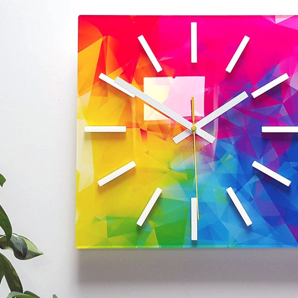 Grande horloge murale, horloge, horloge murale, incroyable, arc-en-ciel, décoration murale, horloge moderne, horloges murales uniques, cadeau, ligne premium