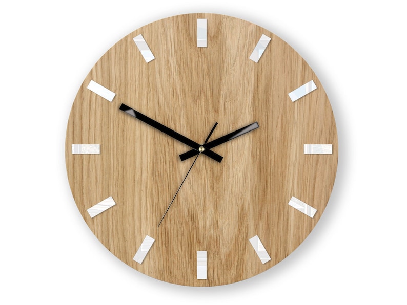 Wall Clock Wood clock large wall clock gift wall decor Unique wall OAK clocks White Black image 1