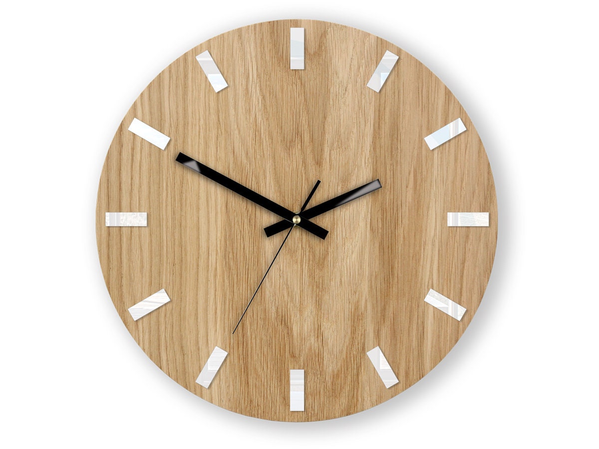 unique wood clock leather decor handmade clock farmhouse clock 33,5cm / 13,19 ModernClock Large wall clock wood clock