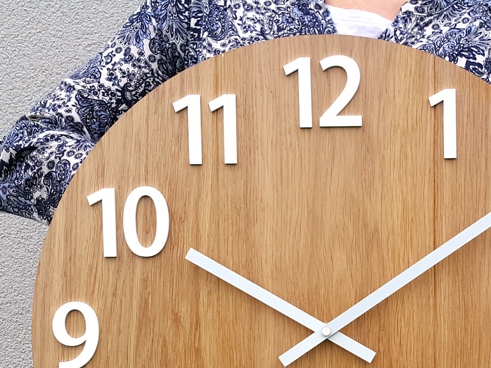 Large wall clock, Rustic OAK wall clock, Natural Amadeusz_wood, White numbers Gloss,Wood wall