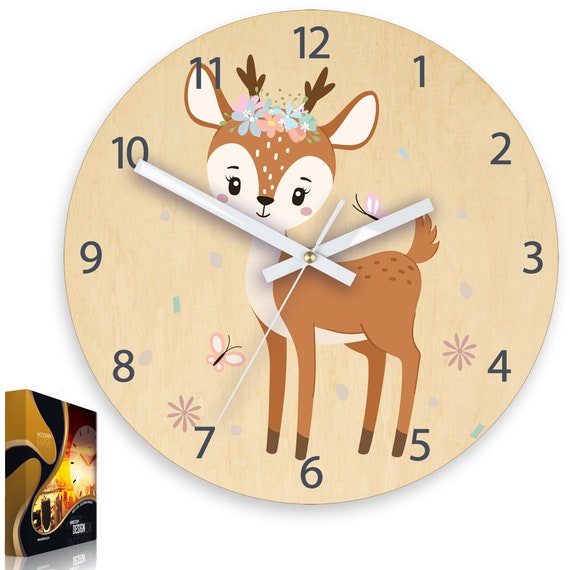Orologio da parete per bambini simpatico cervo con nome personalizzato,  orologio con numeri, regalo, orologio divertente, orologio per bambini, orologio  da parete grande 30 cm / 11,81 -  Italia