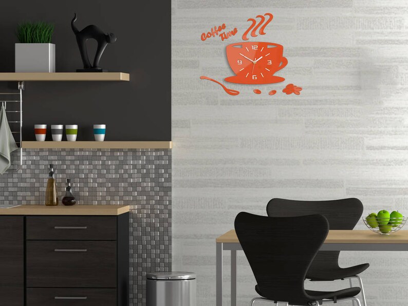 Large Wall Clock, Modern Clock, Wall Clock, Kitchen Clock, Orange