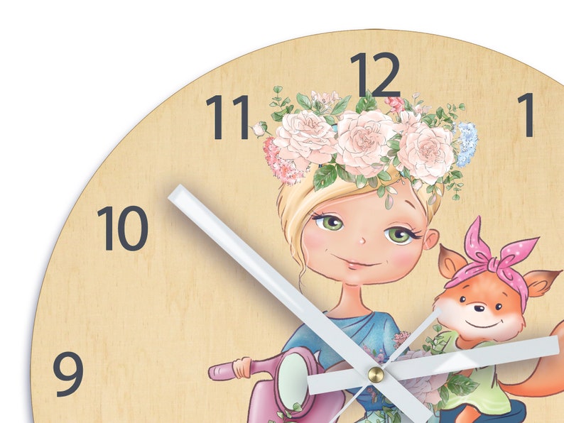 Personalized Wooden Clock - Sweet Girl With a Fox, With Name, Clock ...