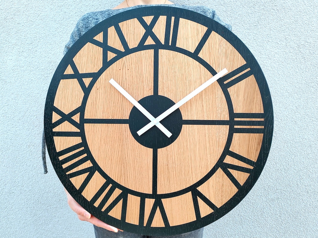 Large Wall Clock OAK 19 in 49cm Wood Clock Oslo Wall Clock Modern Wall