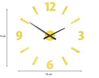 Relógio de parede, relógio de parede moderno, relógio amarelo, faça você mesmo, relógio grande - XL 29,53"/ 75 cm Klaus Amarelo