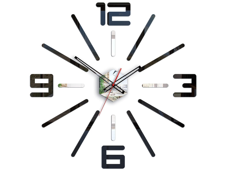 Wall Clock Large Maxim Mirror Decoration Clocks Diy Shape Hexagon 65cm 25 50