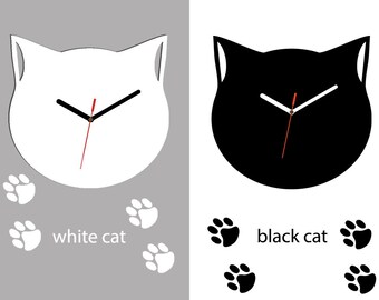 Reloj de pared Reloj CAT, Reloj de pared moderno, Reloj de pared grande Reloj y 4x huellas de gato