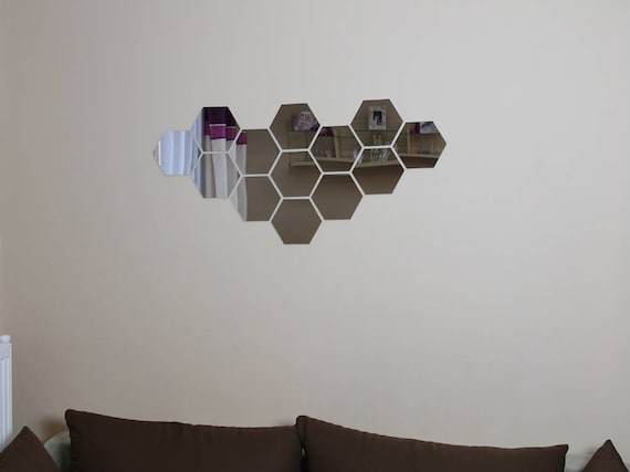 Stickers Muraux Miroir 3D Hexagones - Effet Miroir Argent/or/noir - Déco Salon/chambre - Art Déco