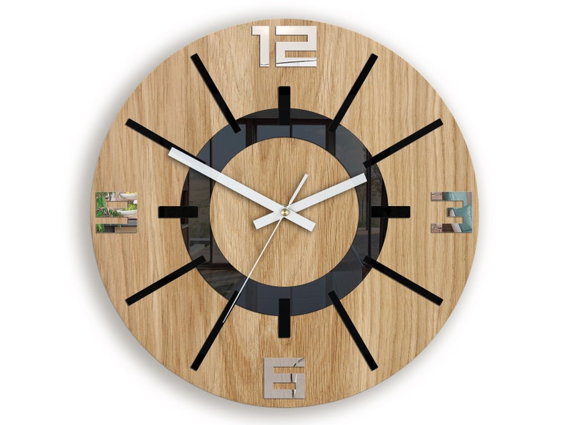 Large Wall Clock Mirror And Black With A Silent Mechanism Alladynwood 33 5cm 13 19