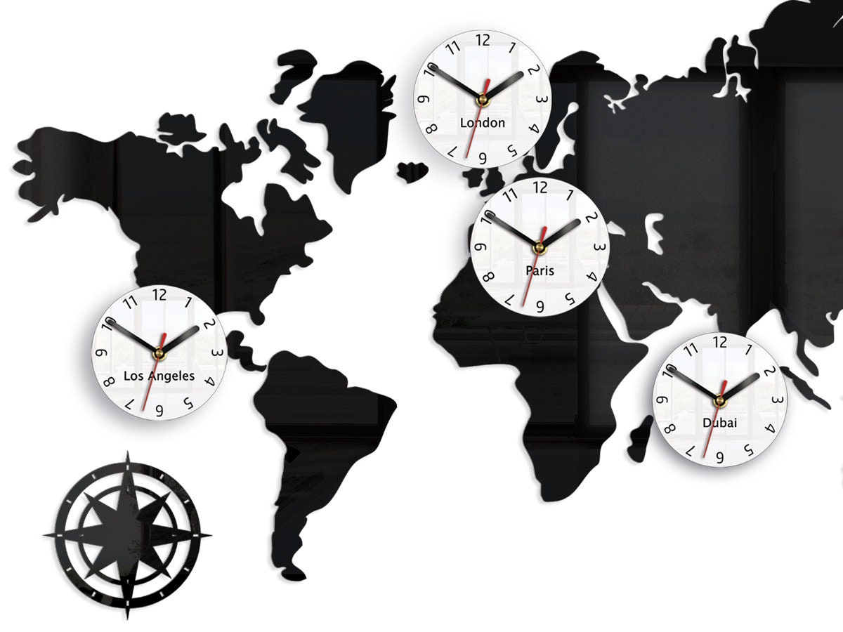Wall Clock, 4 time zones Los Angeles, London, Paris, Riyadh