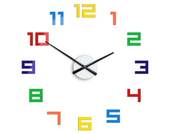 Reloj de pared grande, color del dígito, decoración moderna de la pared, calcomanía de la pared, etiqueta engomada de la pared, relojes DIY