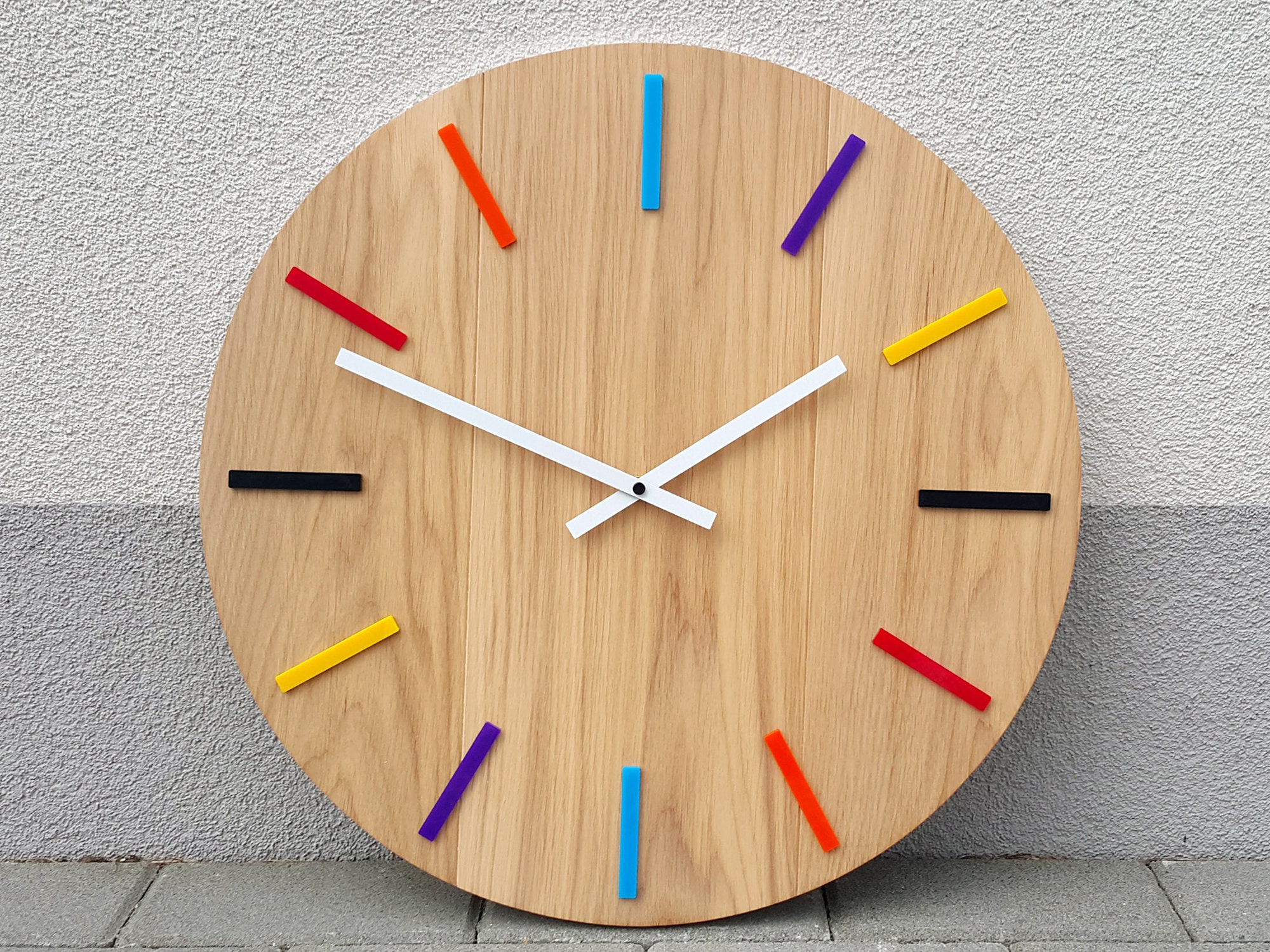Large Wall clock - OAK 19 in ( 49cm) - Wood clock - Colorfull Wall