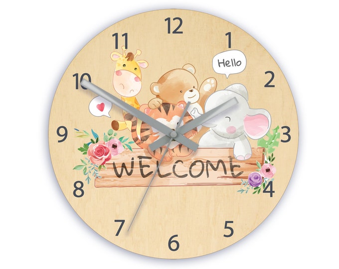 Kids wall clock - Lion,  elephant, giraffe, bear Childrens Wall Clock - Kids Clock - Childrens Clock - Boys Clock - Girls Clock