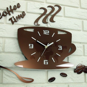 Clock to kitchen, kitchen clock,  wall clock, Coffe time METALIC COPPER,  gift, wall decoration,  large wall clock