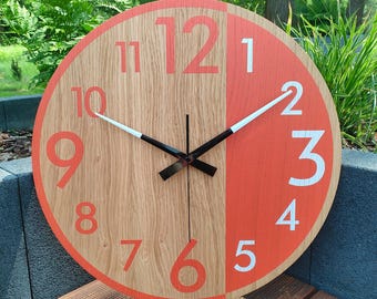 Reloj de cocina silencioso naranja, reloj grande de madera naranja, Alfred Orange de ModernClock