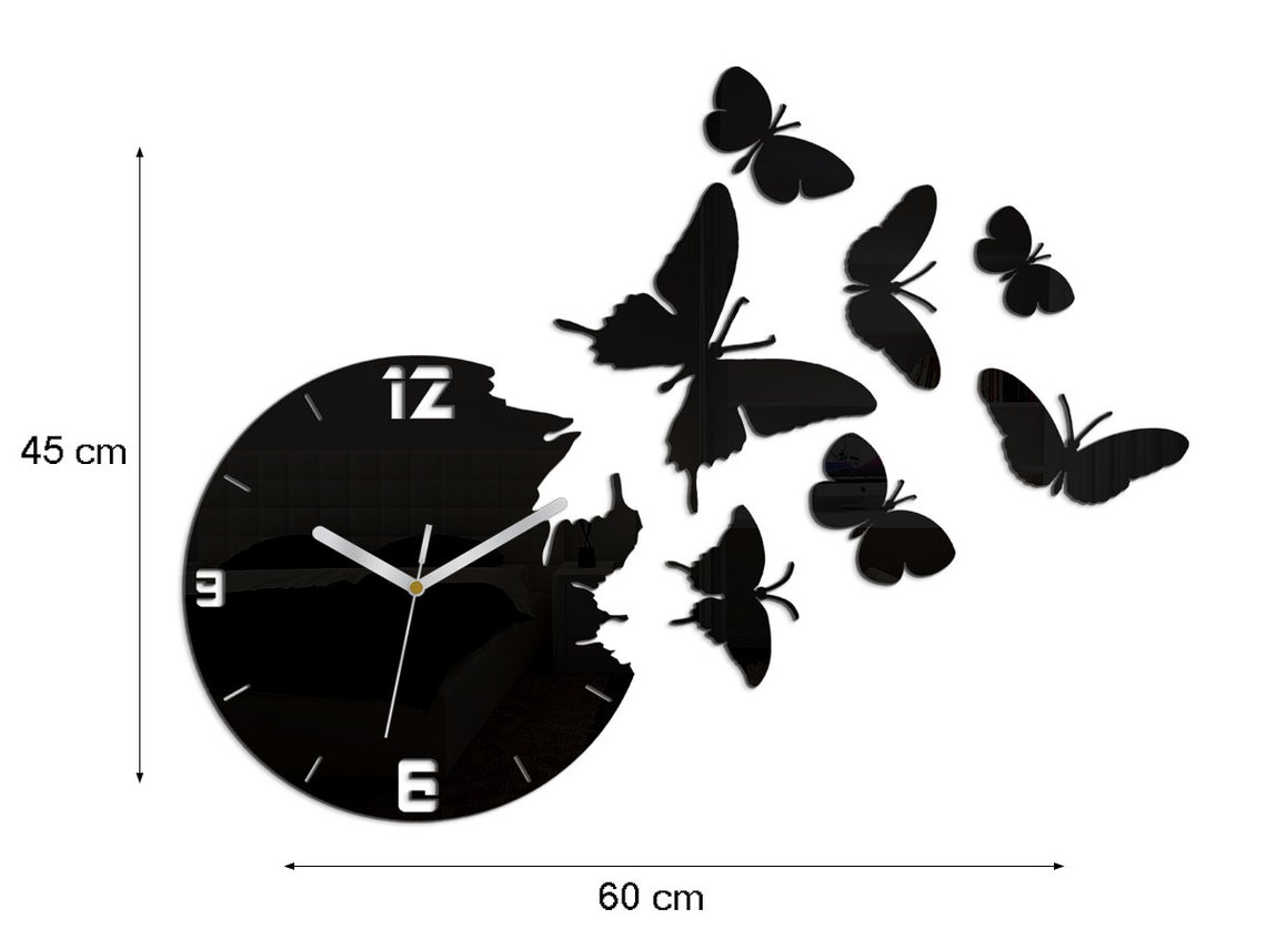 Wall Clock BUTTERFLY Large Wall Clock Clock Modern Wall Etsy