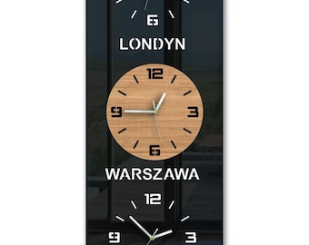 Personalized World Time Zone Wall Clock – 3 Time Zones Clock – Modern Wall Decor for Office or Living Room – Custom City Names