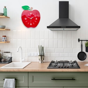 Large Wall Clock, Modern Clock, Wall Clock, Kitchen Clock, RED, Apple ...