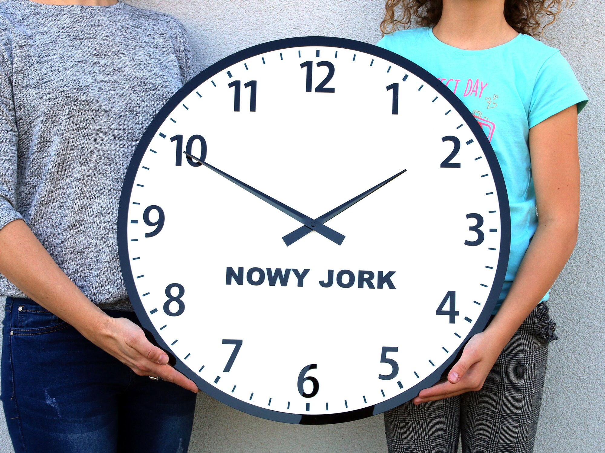 Large Personalized wall clock Tokio, Warsaw, New York, Big white wall