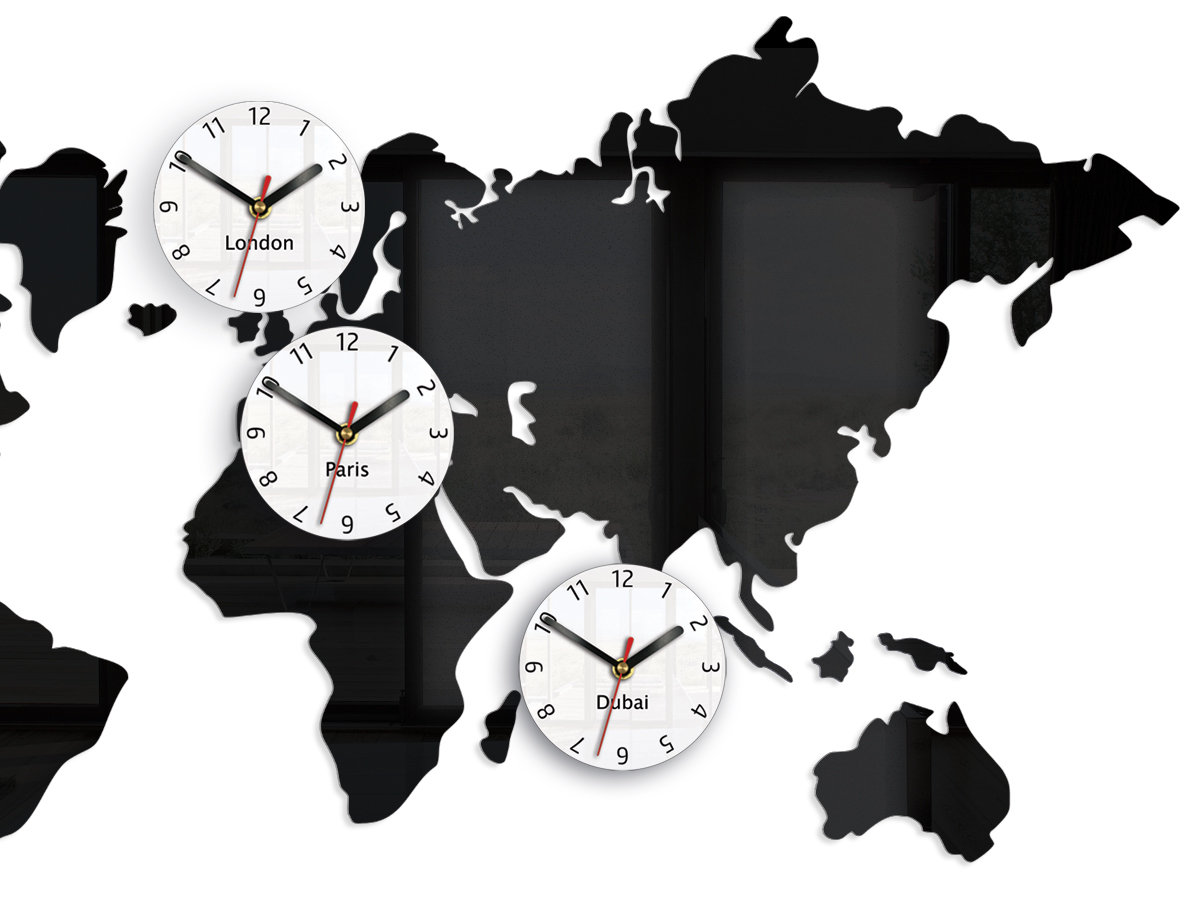 Wall Clock, 4 time zones Los Angeles, London, Paris, Riyadh