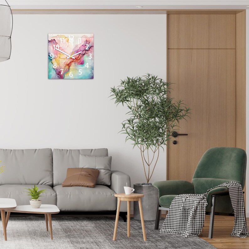 Large Wall Clock, Pastel Watercolor Wall Clock Elegant Artistic Decor