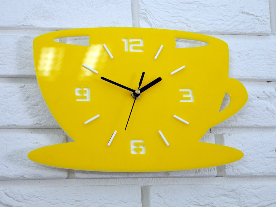 Large Wall Clock, Clock to Kitchen, Modern Clock Yellow, Gift, Wall
