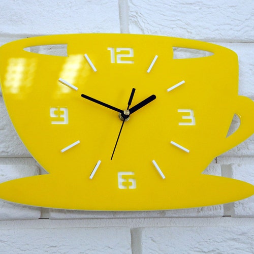 Large wall clock, Clock to kitchen,  modern clock Yellow, gift, wall decoration, Unique wall clocks, modern midcentury,  MCM